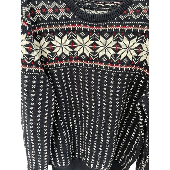 J.Crew Women L Cotton Sweater Navy Nordic Fair Isle Cabinecore Preppy Gorpcore - Picture 4 of 6